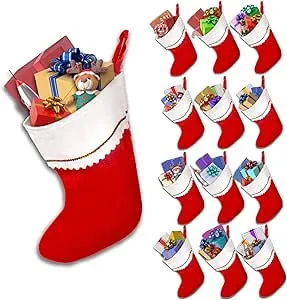 Windy City Novelties 12 Pack Red Felt 15" Christmas Holiday Stockings in Bulk - Easy to Customize - Great for Classrooms, Offices & Homes.