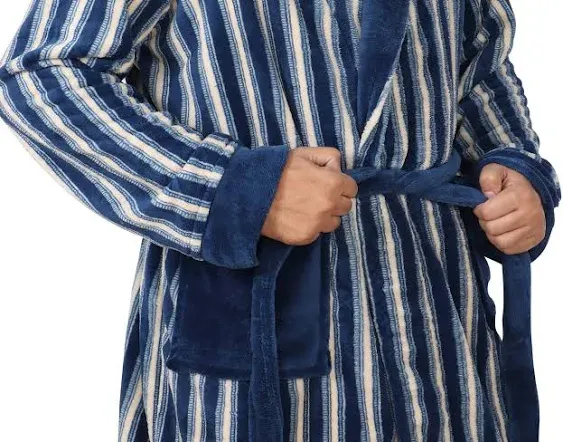 NY Threads Luxurious Men's Shawl Collar Fleece Bathrobe Long Spa Robe