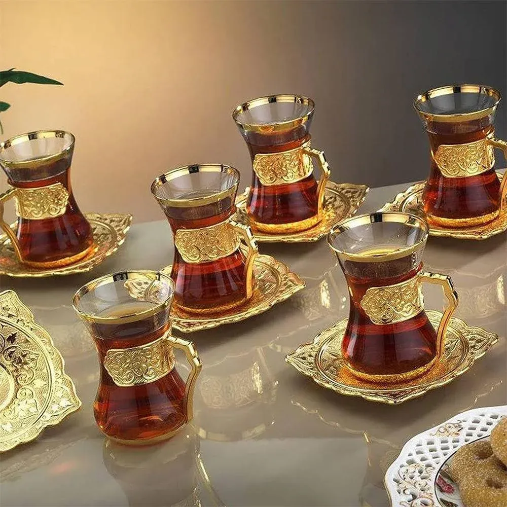 Traditional Housewarming Tea Cups Gift Set for Women, Gold, 6 Pcs, 4.22 oz