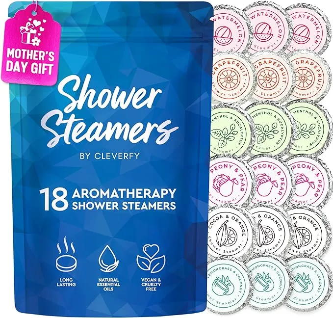 Cleverfy Shower Steamers Aromatherapy - Stocking Stuffers for Women and Teens and Christmas Gifts for Women. 18 Pack of Self Care Shower Bombs with