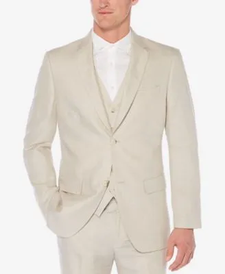 Perry Ellis Men's Linen-Blend Suit Jacket, Breathable Single Breasted Blazer, Regular Fit, with Chest Pocket (Sizes 36-54)