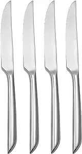 nambe Frond Steak Knives | Set of 4 | Premium Stainless Steel Meat Knife Set | Sharp Serrated Tomato Knife for Home, Kitchen, or Restaurant | Dishwasher Safe (Silver-9 Inch)