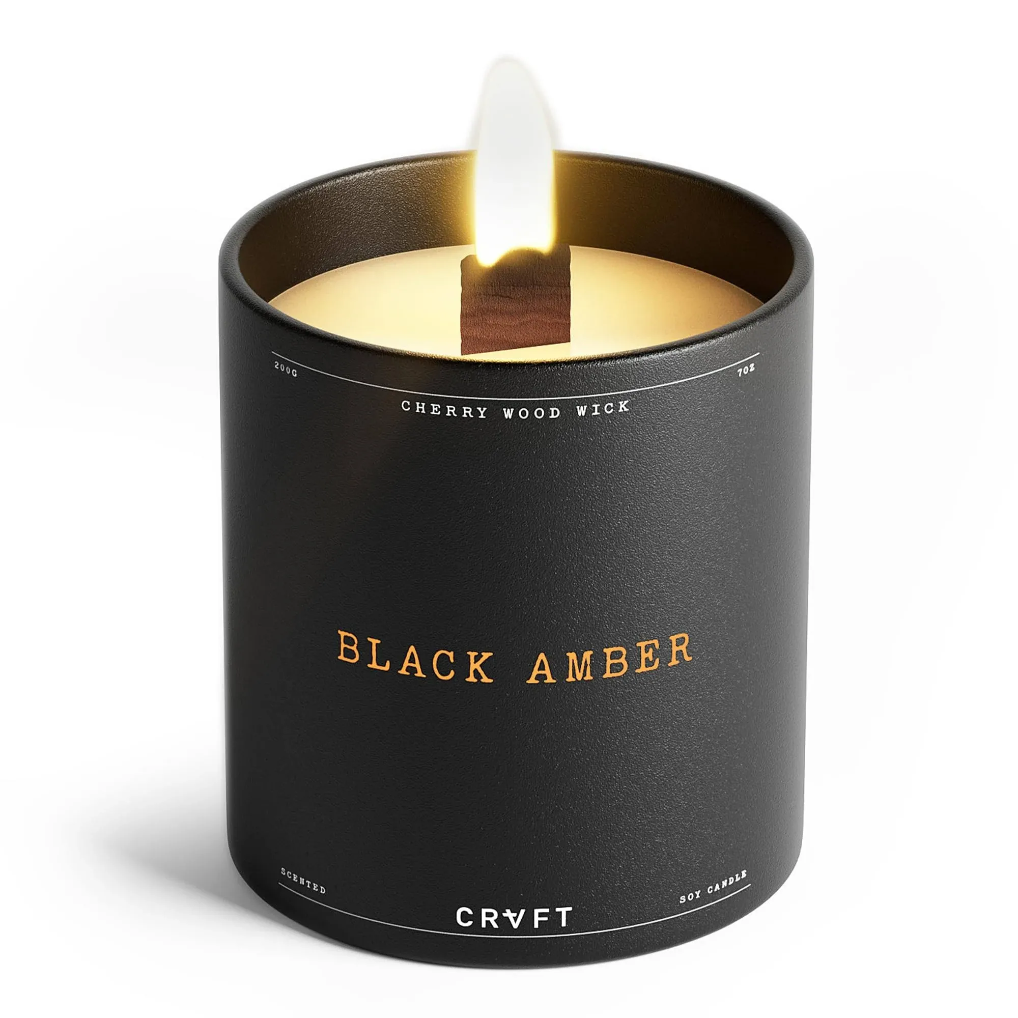 CRVFT Men's Candle - Cherry Wood Candle - Soy Candle 45 Hour Burn Time - Room Decor and Housewarming Gift for Men - 7oz/200g (Black Amber)