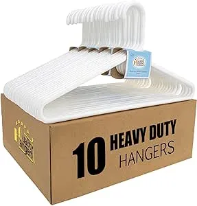 Quality White Hangers 10-Pack - Super Heavy Duty Plastic Clothes Hanger Multipack - 17 inch Thick Strong Standard Closet Clothing Hangers