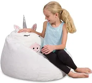 Posh Creations Bean Bag, Soft and Cozy Animal Bean Bag Chair - Child Proof Closure - White Unicorn