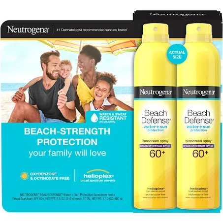 Neutrogena Beach Defense Sunscreen Spray SPF 60+, 8.5 oz 2-pack