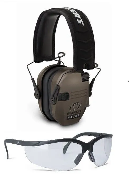 Walker&#039;s Razor Slim Electronic Hearing Protection Muffs and Glasses Combo