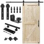 S&Z TOPHAND 42 in. x 84 in. Unfinished British Brace Knotty Barn Door with 8ft Sliding Door Hardware Kit/Solid Wood/Sliding Door/Double Surfaces/A