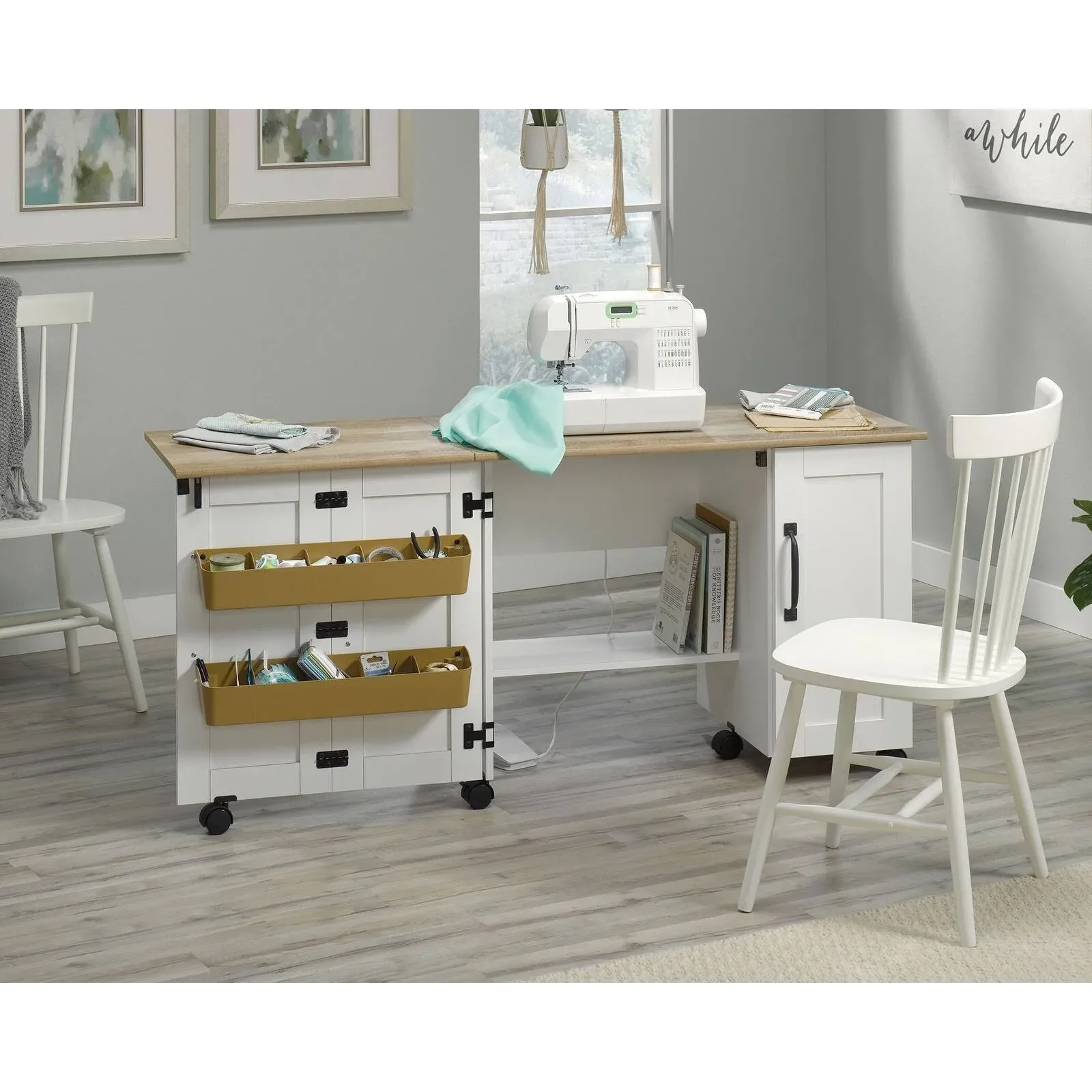 Sauder Select Engineered Wood Sewing Craft Cart in Soft White - 426934