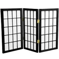 Oriental Furniture Tall Desktop Window Pane Shoji Screen, 3 Panel, Black