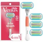 Venus Extra Smooth Pink Women's Razor Handle + 4 Refills