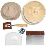 Proofing Set, by Kook, Sourdough Bread, 2 Rattan Banneton Baskets, 2 Basket Covers, Metal Scraper, Plastic Scraper, Scoring Lame, 5 Blades and Case,