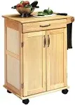 HOMESTYLES Kitchen Cart 28.75&#034; Adjustable Shelf Locking Casters Wood Natural