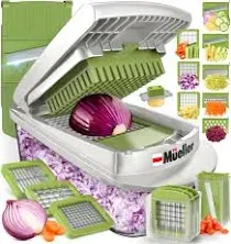 Mueller Pro-Series 10-in-1, 8 Blade Vegetable Chopper, Onion Mincer, Cutter, Dicer, Egg Slicer with Container, French Fry Cutter Potato Slicer, Home