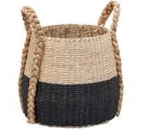 HOUSEHOLD ESSENTIALS Natural and Cream Round Terra Braid Cattail and Paper Rope Decorative Wicker Storage Basket ML-6613