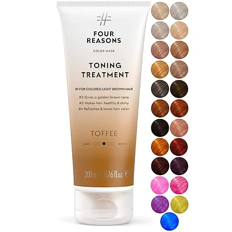 FOUR REASONS Toffee Toning Treatment - Color Depositing Conditioner for Color-Treated Hair - Semi Permanent Hair Toner, Vegan and Cruelty-Free (27 Shades), 6.76 fl oz