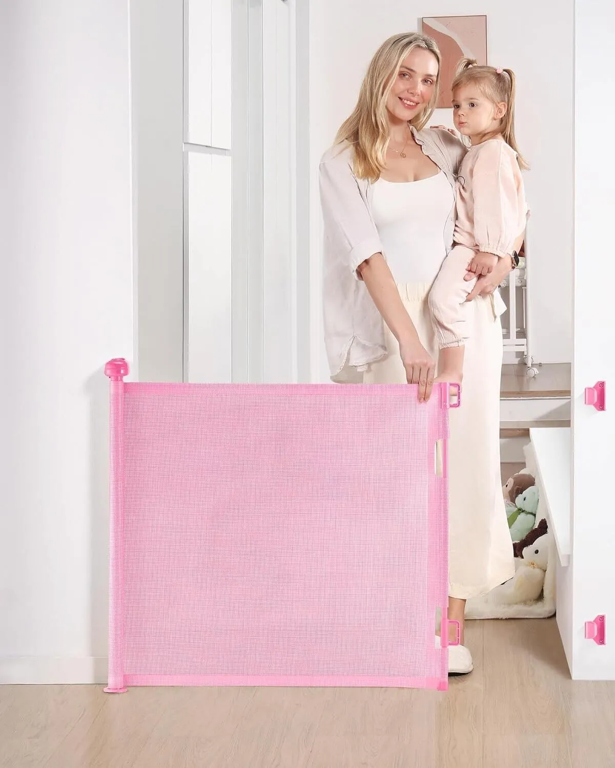 Retractable Baby Gate, Mesh Baby and Pet Gate 33&#034; Tall, Extends up to 55&#034; Wide