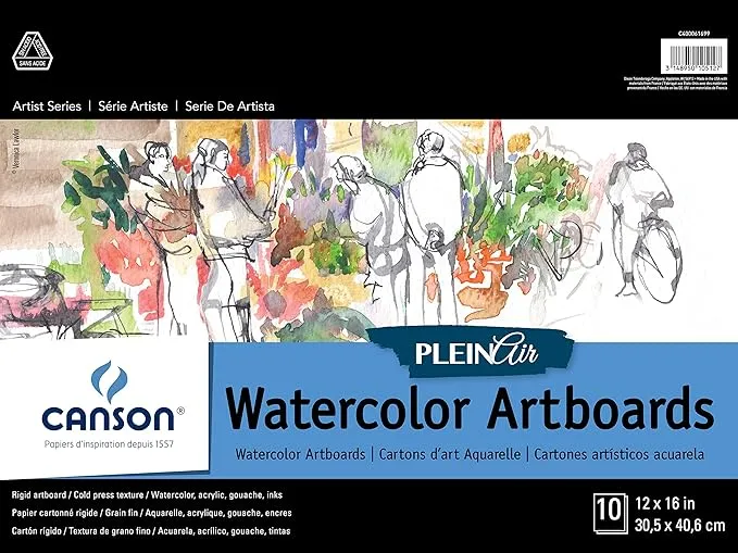 Canson Artist Series Plein Air Watercolor Paper, Fold Over Art Board, 9x12 inches, 10 Sheets - Artist Paper for Adults and Students - Watercolors, Mixed Media, Markers and Art Journaling