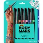 BodyMark Temporary Tattoo Markers, Color Collection, 6-Count Pack and Stencils, Size: Regular