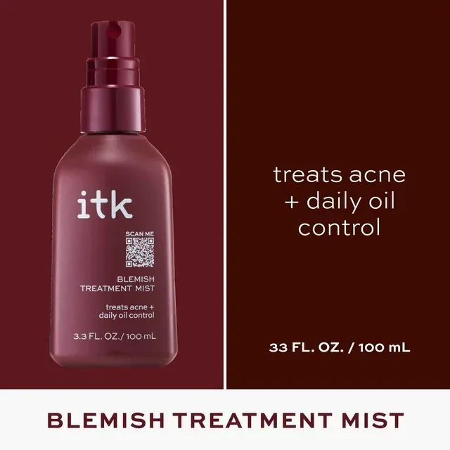 ITK Salicylic Acid Blemish Mist Acne Treatment For Oily, Acne Prone - Face + Body Acne - Dark Spot Corrector - BHA + Peppermint Oil + Licorice Root - Vegan + Cruelty-Free, 3.3 Fl Oz