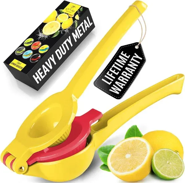 Zulay Kitchen 2-in-1 Lemon Squeezer, Bright Yellow and Red