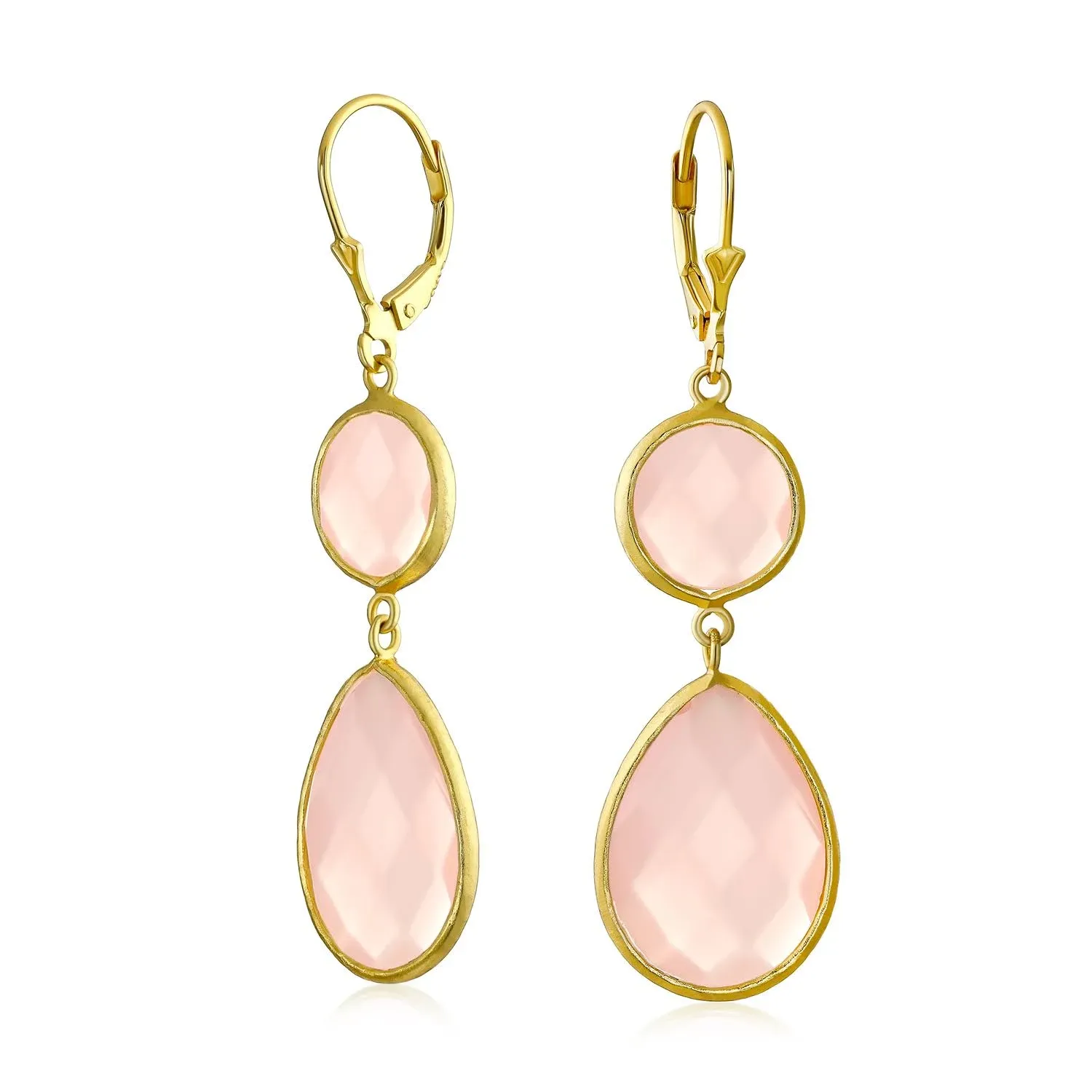 Bling Jewelry 14K Gold-Plated Sterling Silver Double Drop Pink Chalcedony Dangle Earrings