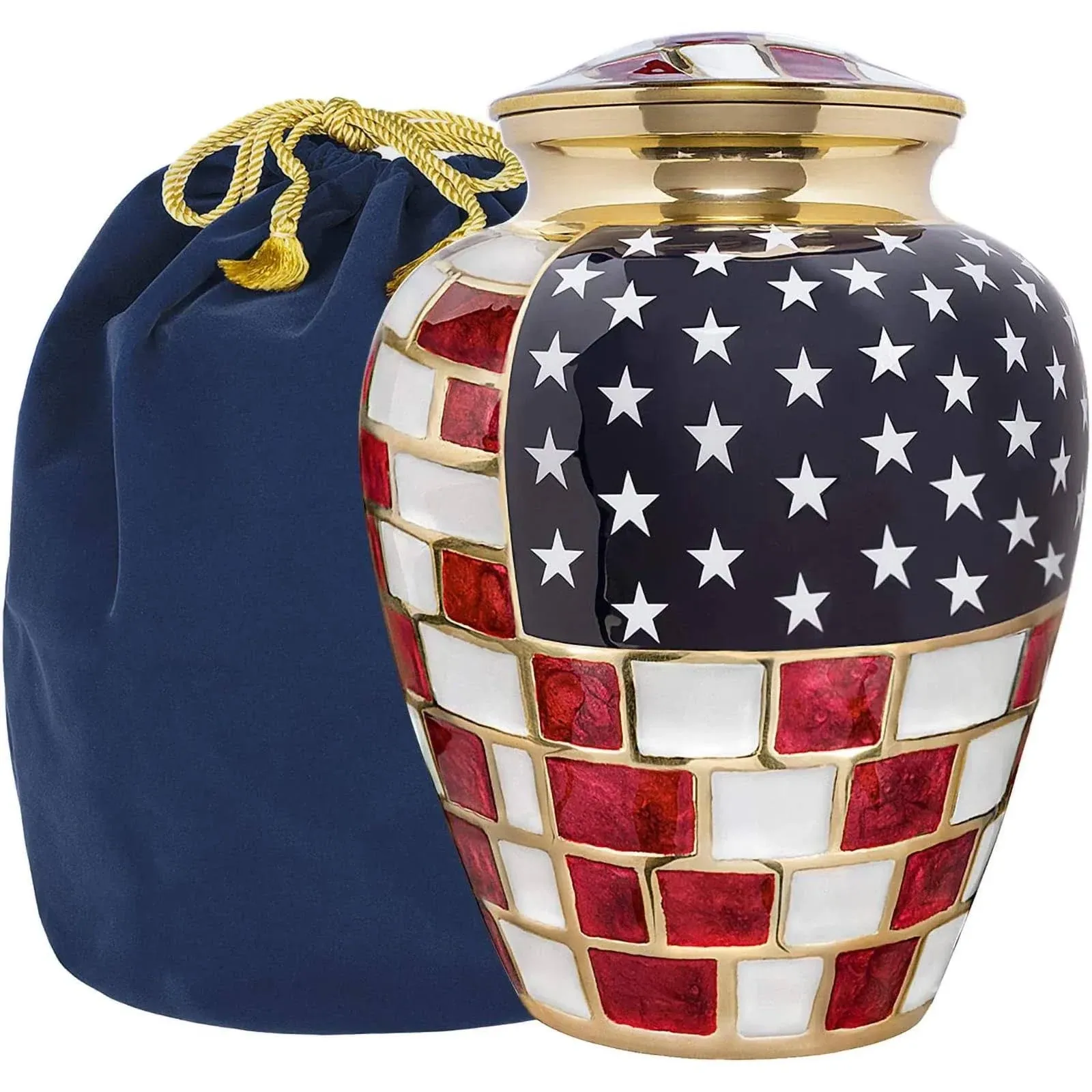 Decorative Cremation Urn for Human Ashes - Blue, Red, and White Flag Design