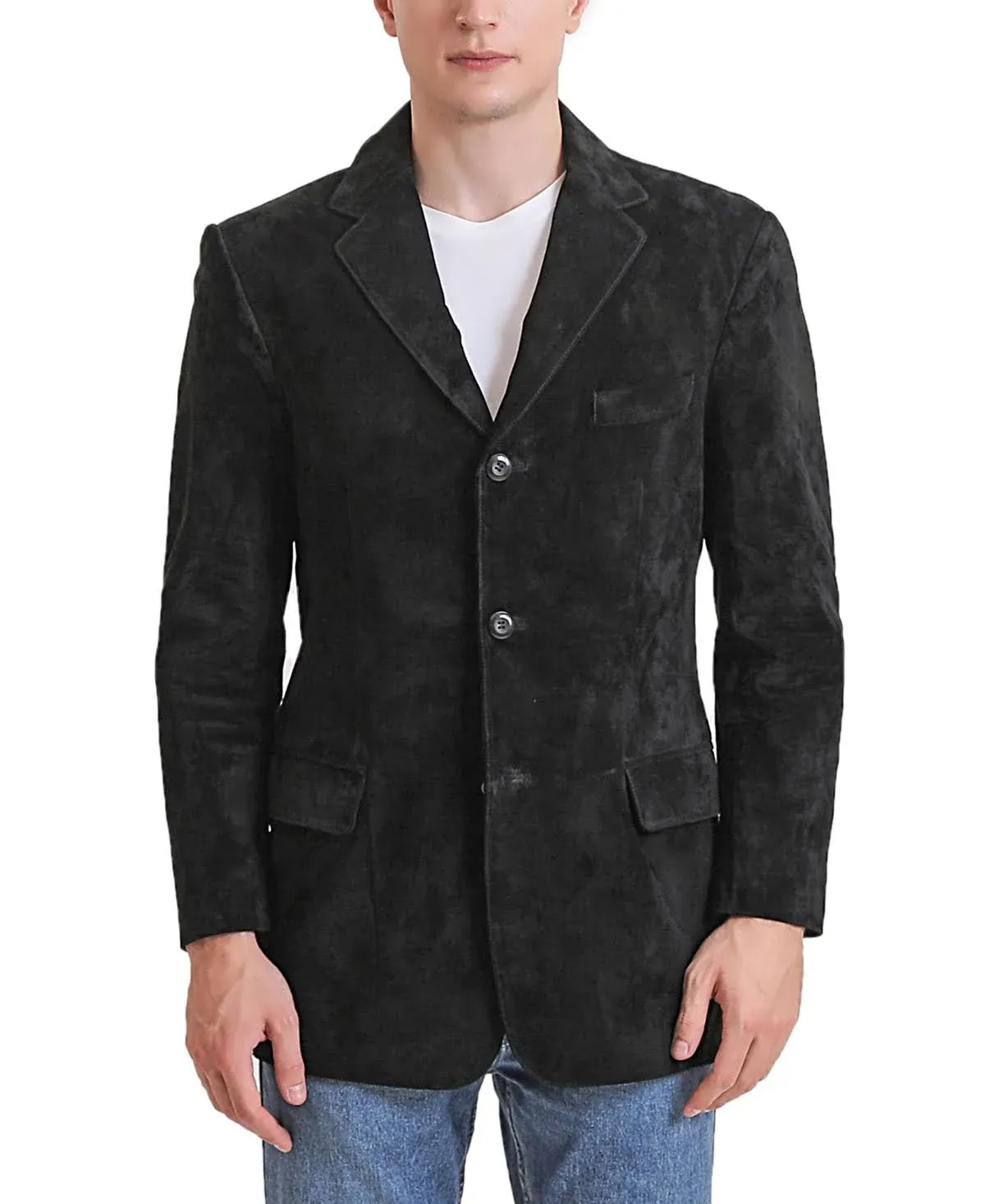 BGSD Men's Robert Three-Button Suede Leather Blazer