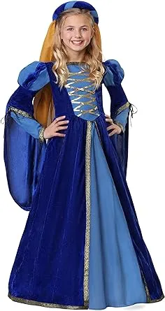 Girls Renaissance Dress, Ren Faire Outfit, Medieval Child Costume, Children's Blue Queen Maiden Princess