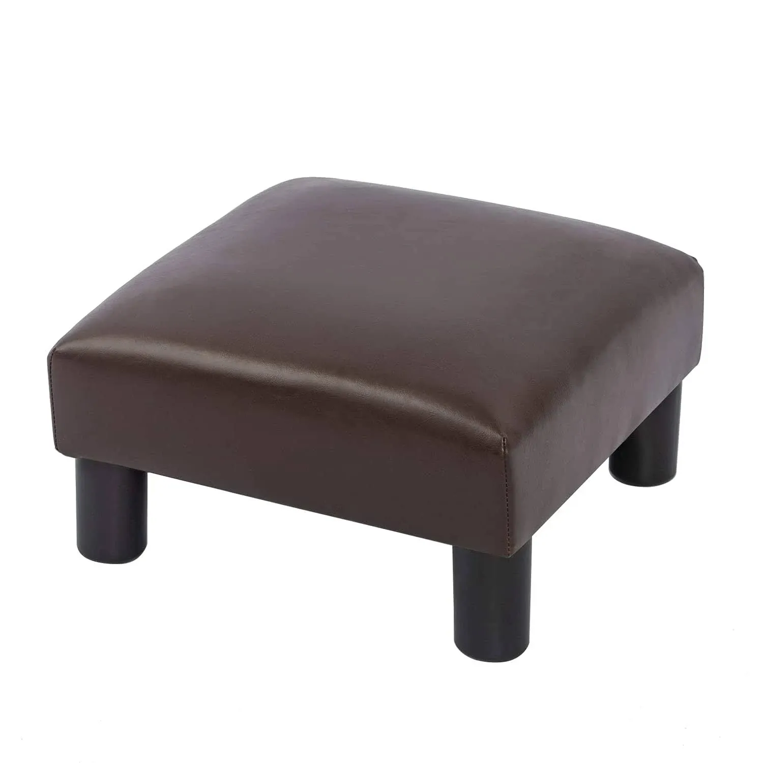 Joveco Small Foot Rest Stool Ottoman, 15" Leather Footrest Square Footstool with Non-Skid Plastic Legs, for Chair, Under Desk, Office, Living Room, Brown