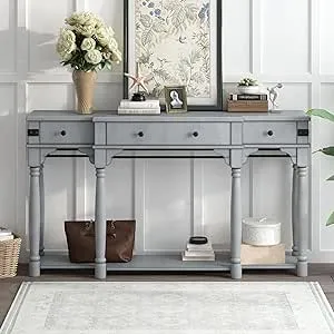 Quarte Elegant Console Table with Three Storage Drawers, Extra Long Sofa Table for Entryway, Hallway, Living Room, Foyer, Corridor (Antique Gray#1)