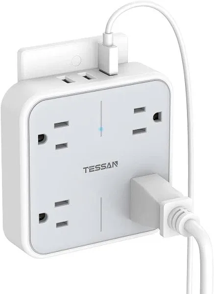 Multi Plug Outlet Extender with USB, TESSAN Surge Protector 7 Outlets, White 