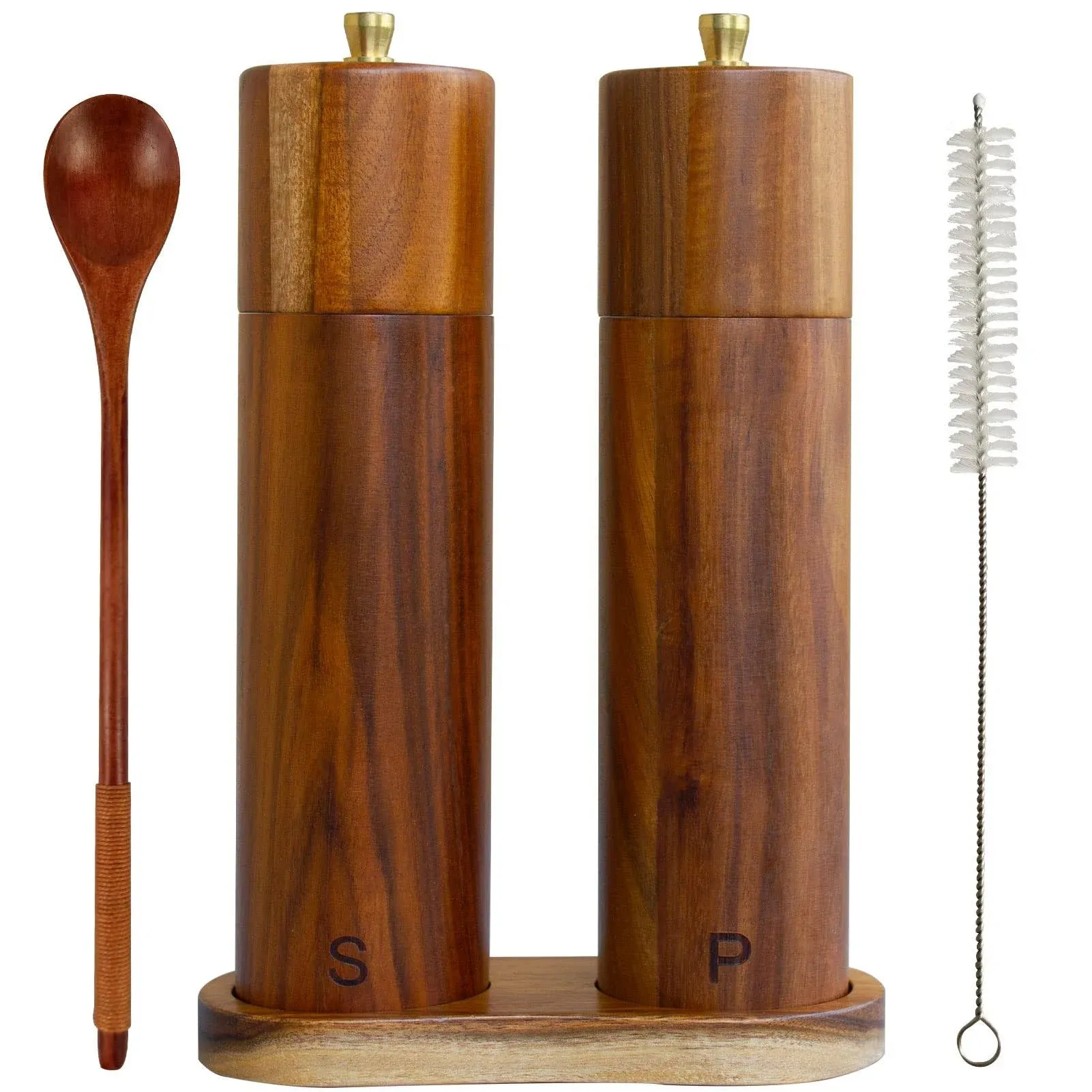 Yvake Wooden Salt and Pepper Grinder Set,8 inch Manual Salt and Pepper Mill, Adjustable Coarseness and Refillable,Acacia Wood Pepper Grinder for