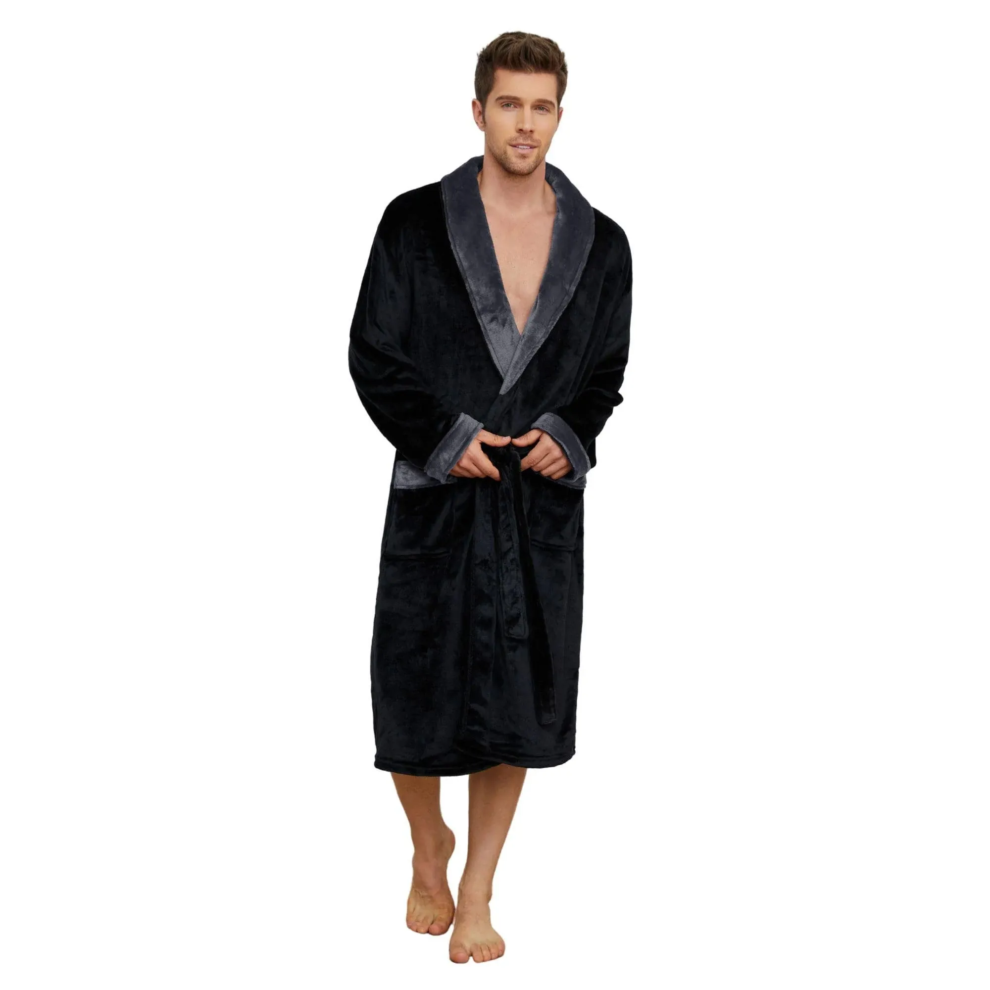 U2skiin Mens Fleece Robe Plush Collar Shawl Bathrobe