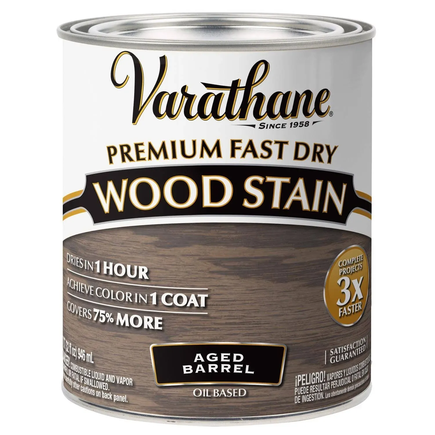 Varathane 357179 Fast Dry Wood Stain Aged Barrel Oil-Based Urethane Modified Alkyd 1 qt Aged Barrel