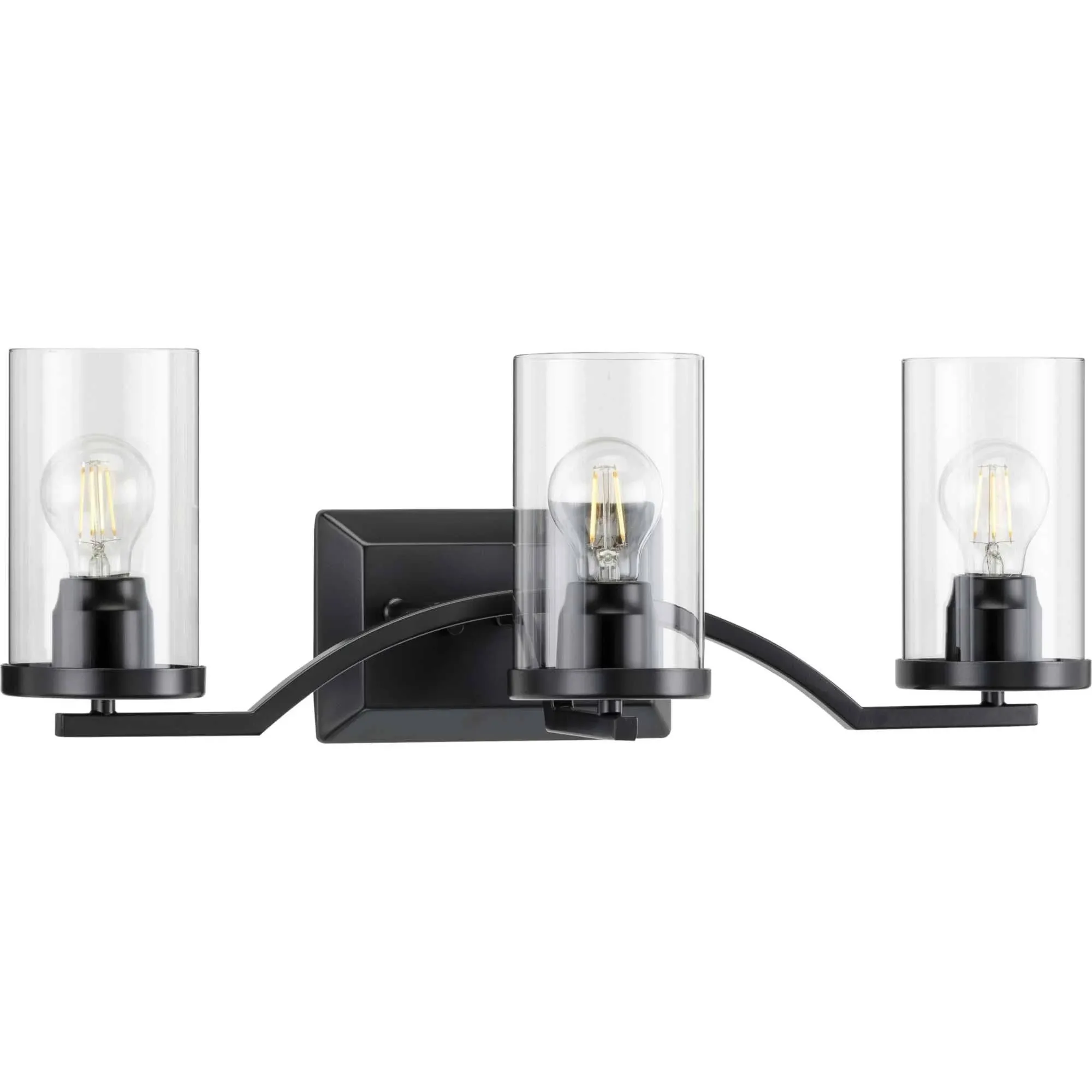 Progress P300258-031 Lassiter 3-Light Matte Black Clear Glass Vanity Light