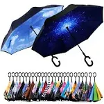 SIEPASA 49/56 Inch Inverted Reverse Upside Down Umbrella, Extra Large Double Canopy Vented Windproof Waterproof Stick Golf Umbrellas with C-shape Handle.