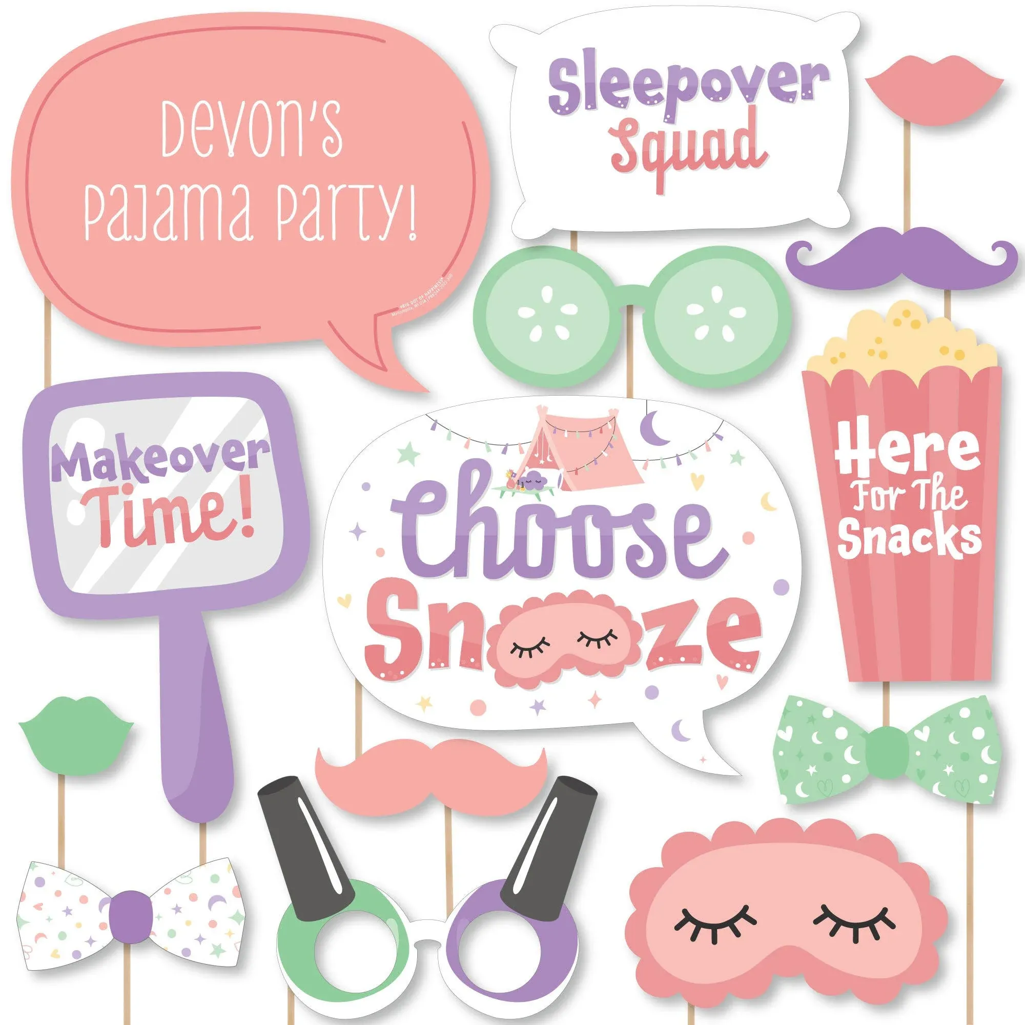 Big Dot of Happiness Pajama Slumber Party - Girls Sleepover Birthday Party Photo Booth Props Kit - 20 Count