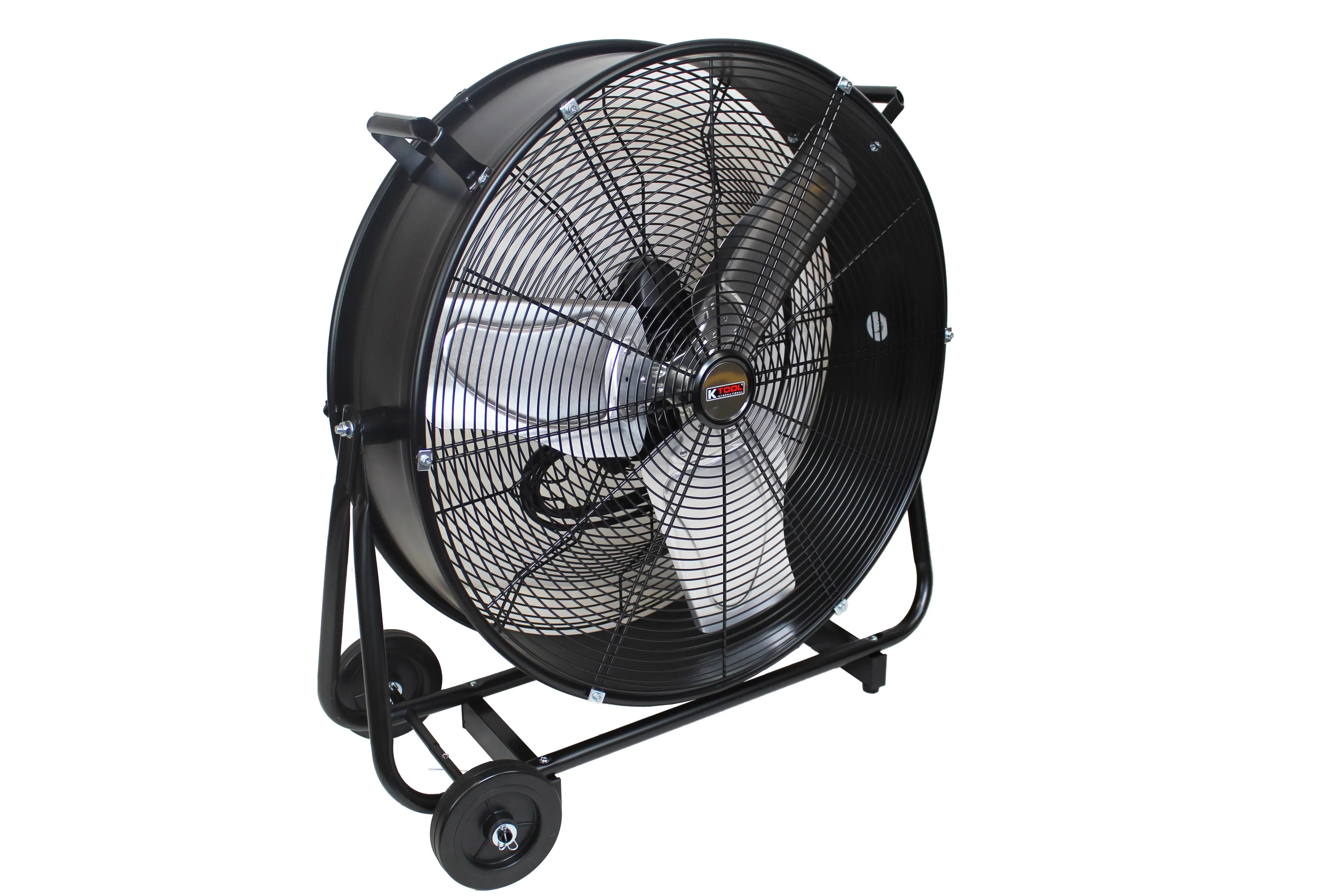 K Tool International 77741 24” Belt Drive Drum Fan with Wheels, High-velocity, 2-Speed, Cut-off Protection, 7850 Max CFM, cUL listed, Used in Warehouses, Shops, Greenhouses, Barns, Gyms, Black