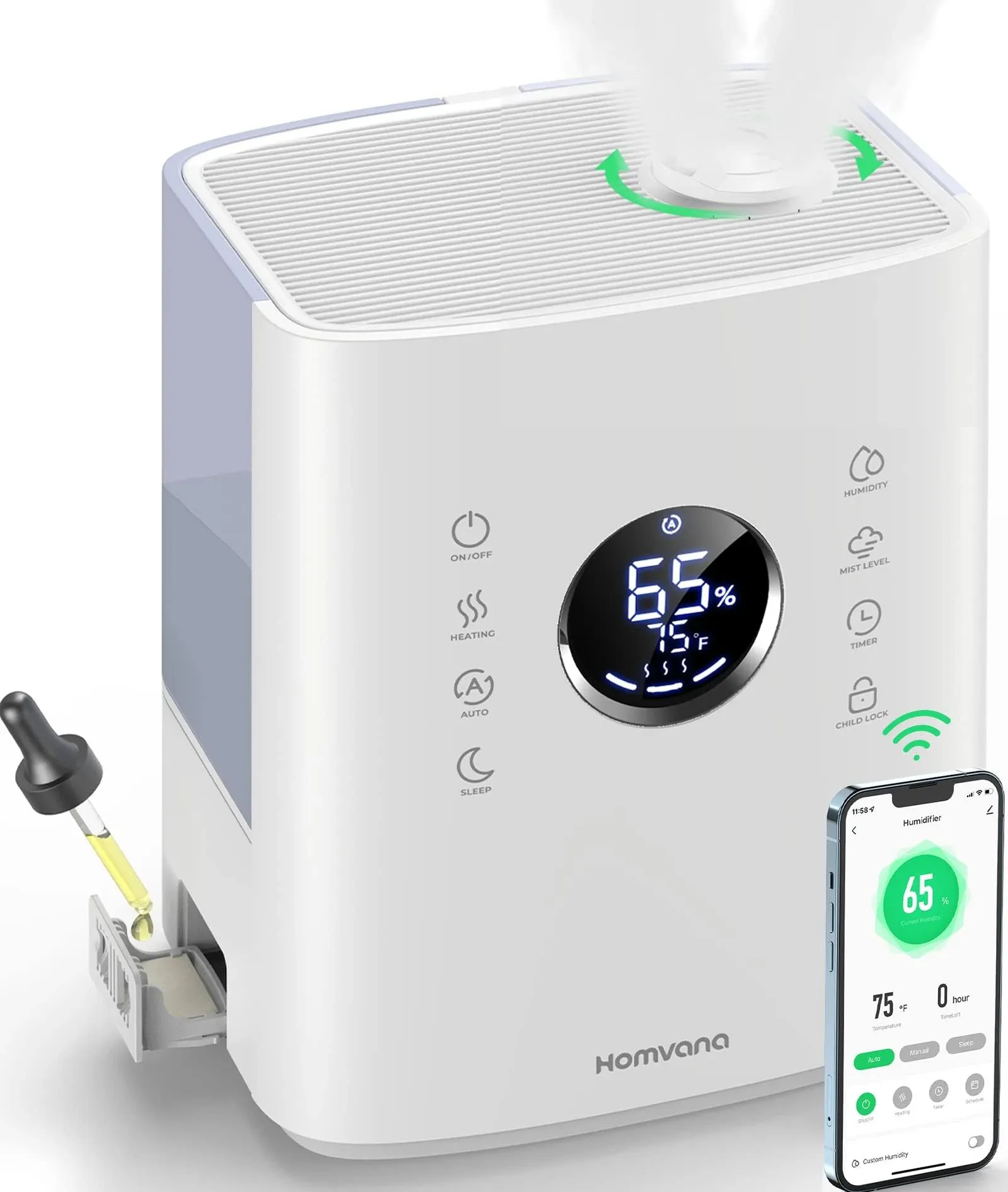 Humidifier for Large Room Homvana H111s, Smart App & Hands-Free Voice Control