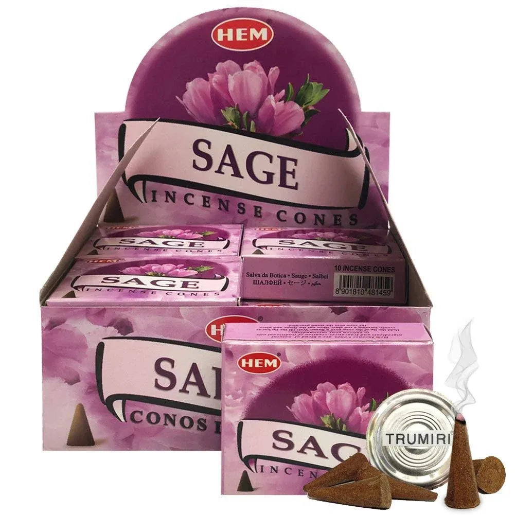 Trumiri Sage Incense Cones and Cone Incense Burner Bundle Insence Insense Hem Incense