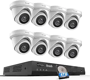 4K Security Camera Systems, 4X 8-Megapixel Wired IP Dome PoE Cameras Outdoor with Person Vehicle Detection, Built-in Mic, Remote Access, 4K 8CH NVR 2TB HDD for 24-7 Recording, PD93A30408-8M