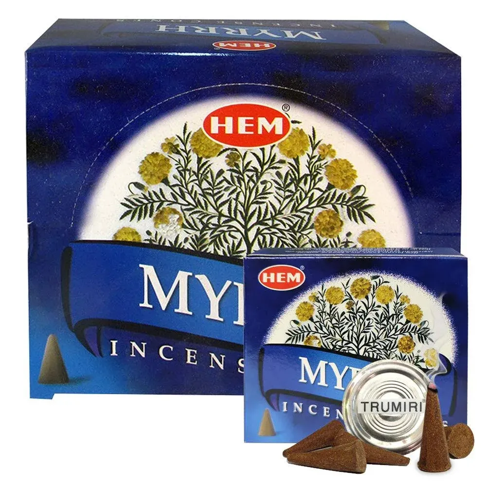 Trumiri Myrrh Incense Cones and Cone Incense Burner Bundle Insence Insense Hem Incense