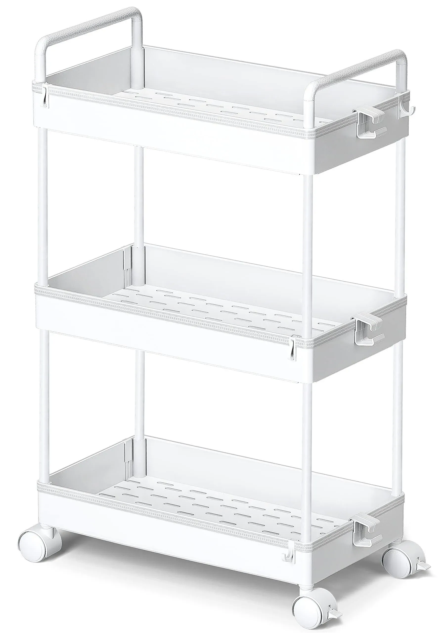 Ronlap 3 Tier Slim Storage Trolley, Mobile Shelving Unit with Handle Hook Lock