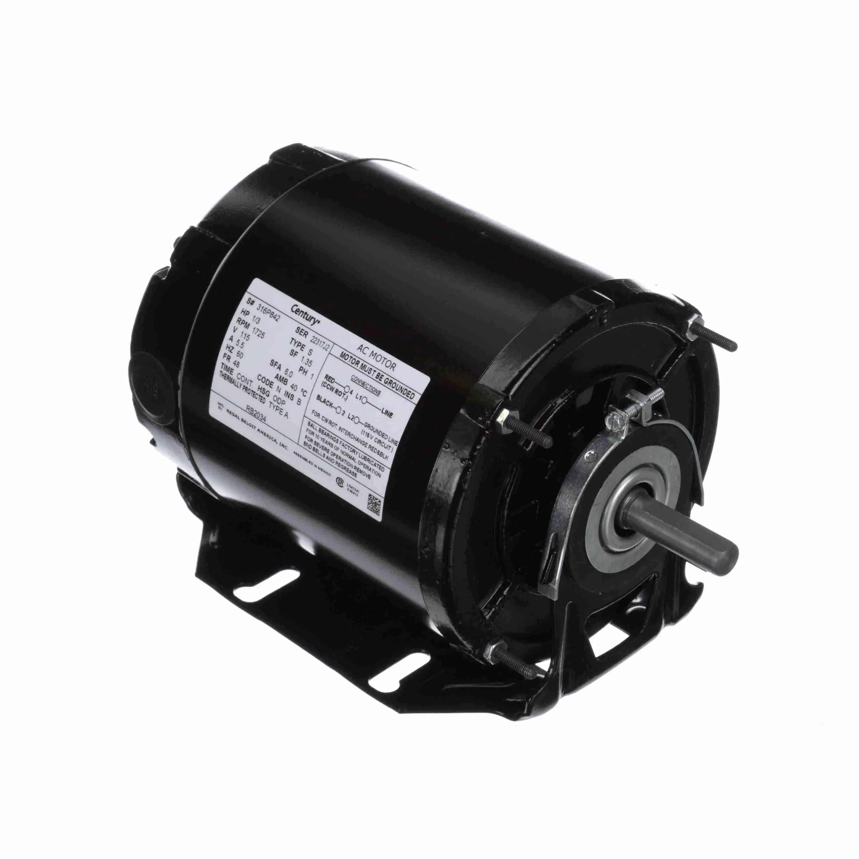 Century Motors RB2034 1/3HP 115V 1725RPM 48 1Ph Mtr