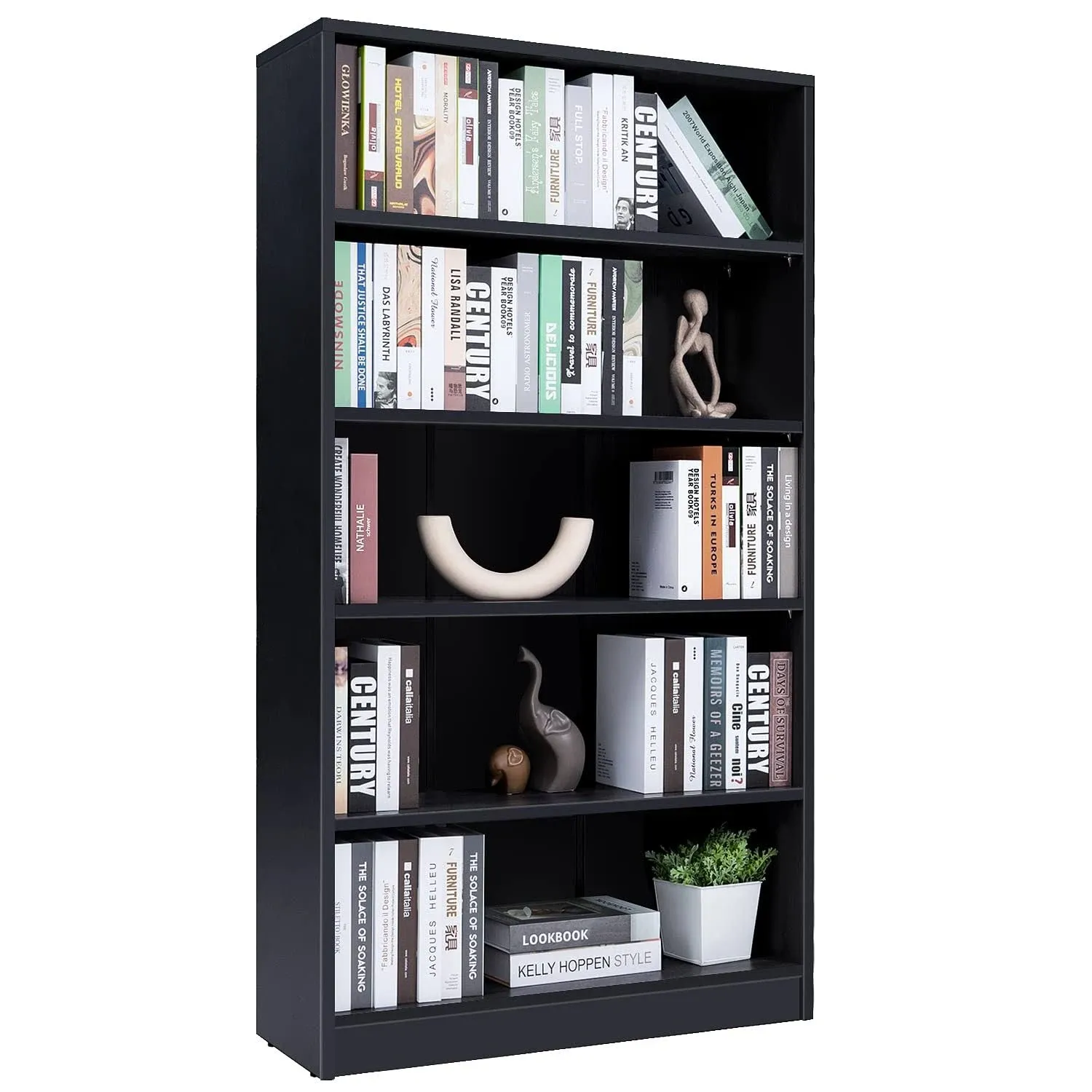 5-Shelf Wood Bookcase Freestanding Display Bookshelf for Home Office School