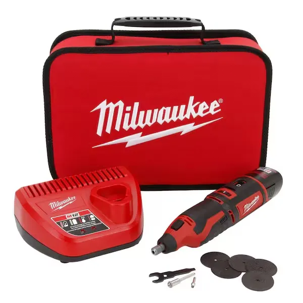 Milwaukee M12 12V Lithium-Ion Cordless Rotary Tool Kit with One 1.5Ah Battery, Charger, Tool Bag 2460-21