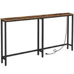 HOOBRO 5.9" Skinny Console Table with Charging Station, 63" Narrow Console Table with Power Outlets, Long and Thin Sofa Table, Slim Entryway Table,