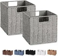 Wicker Storage Baskets Foldable Cubby Storage Bins 11&#039;&#039; x 11&#039;&#039; / 2PCS Brown