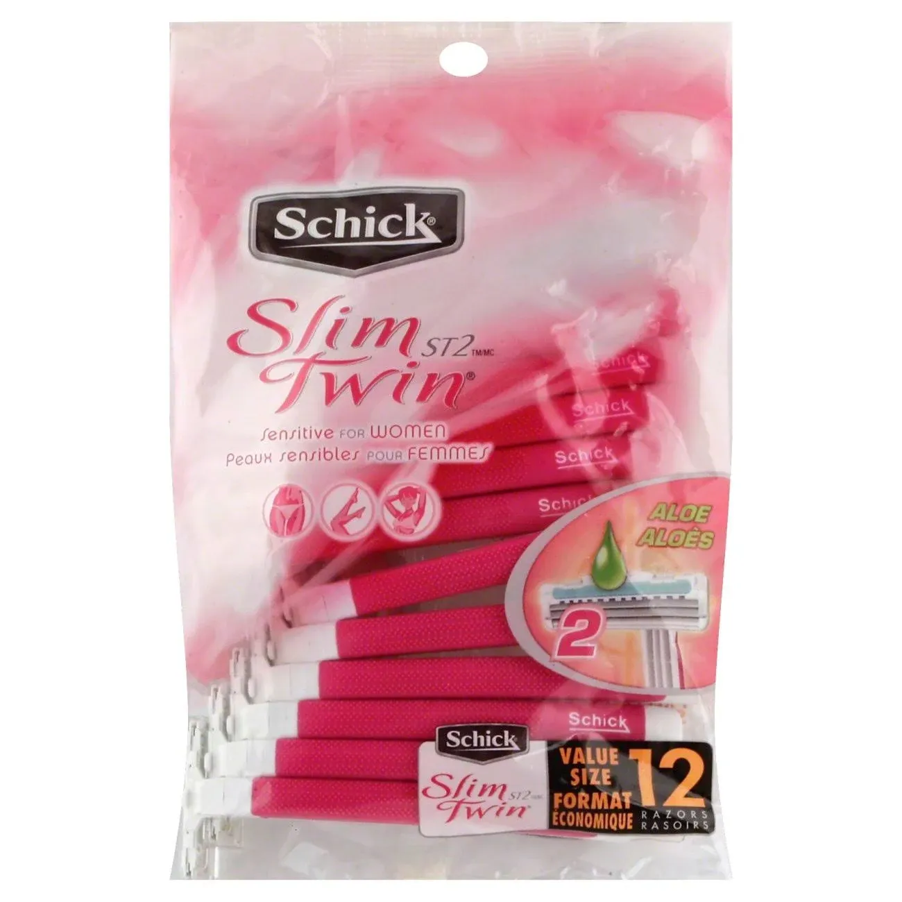 Schick Slim Twin ST2 Razors, Sensitive, for Women, Value Size - 12 razors